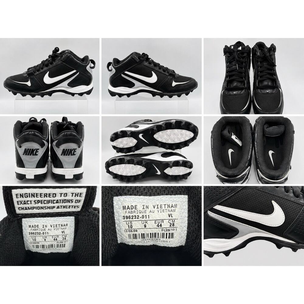 Nike Shark Football Cleats Men’s Size 10 Black White Low Top Molded 396232-011